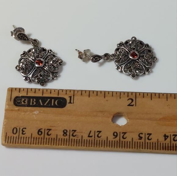 #0011 Vintage Sterling Silver Marcasite CZ Dangling Earrings SX Thai 925 - Picture 2 of 5